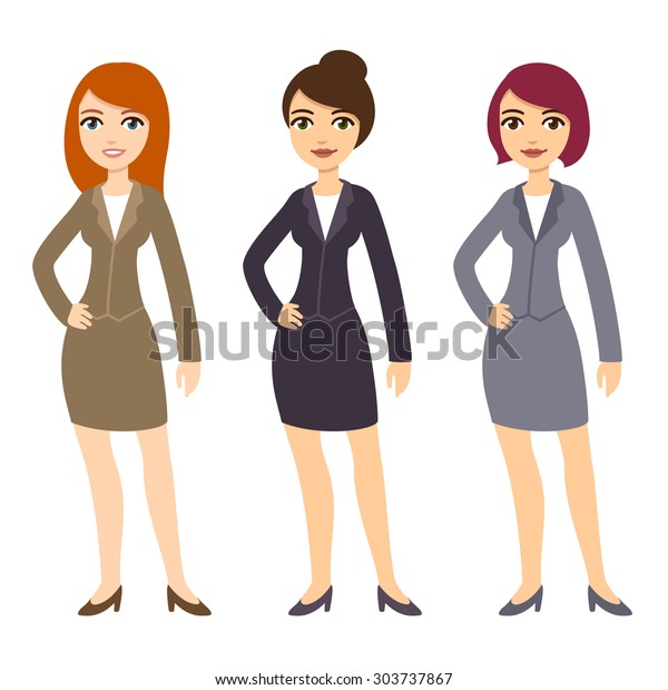 Three Cartoon Young Businesswomen Formal Clothes Stock Illustration ...