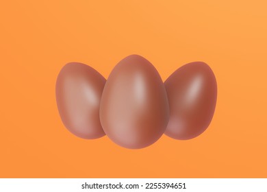 Three Chocolate Easter Eggs on orange background, sweet eastertime, 3d illustration