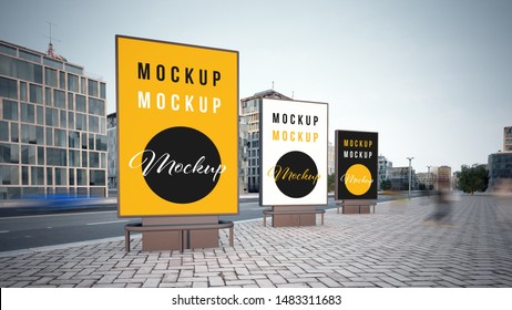 Three City Billboard Advertising Mockup 3d Rendering