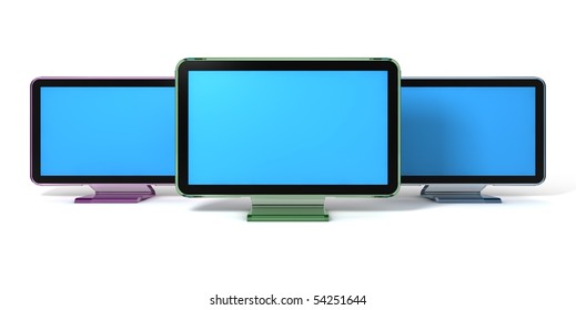 Three Colorful Monitors Isolated On White