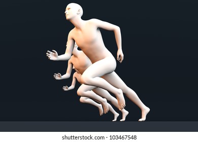 Three competing runners. 3D rendered Illustration.