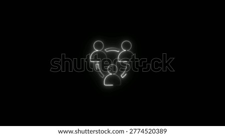 Three connected human figures forming a triangle with a glowing white neon outline on a dark background illustrating unity and collaboration