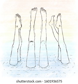 Three Cute Girls Doing Handstands Water Stock Illustration 1601936575 ...