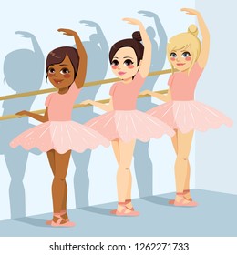 Three cute young diverse teenage girls on ballet class dancing - Powered by Shutterstock