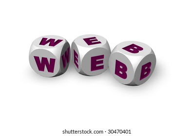 three dices with the letters web on white background - 3d illustration