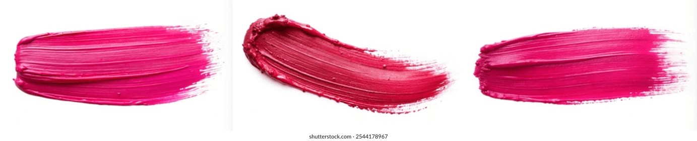 Three different shades of red lipstick are shown in a row. The colors are bold and vibrant, and the brush strokes are thick and textured. Concept of confidence and boldness - Powered by Shutterstock