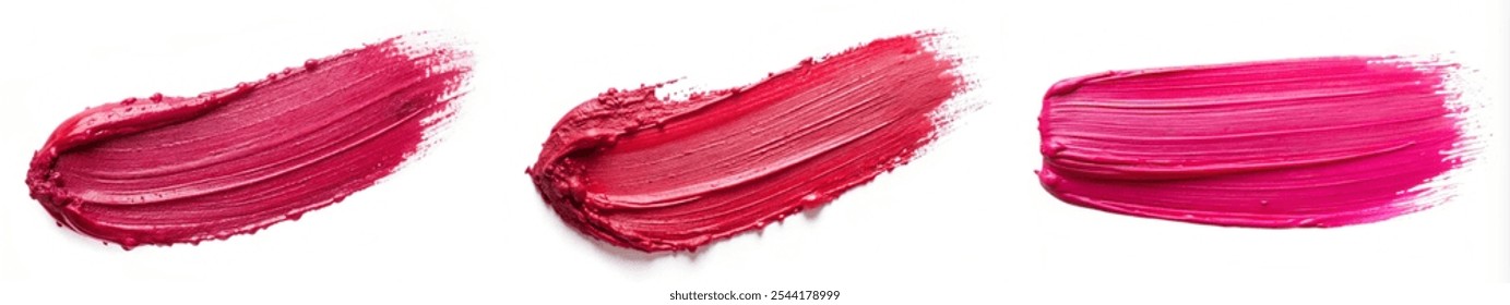 Three different shades of red lipstick are shown in a row. The colors are bold and vibrant, with the middle shade being the most intense. Concept of confidence and boldness - Powered by Shutterstock