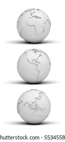 Three different views of the globe made out of paper