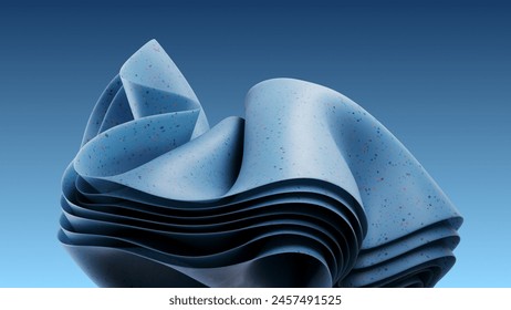 Three dimensional abstract render of blue wavy object