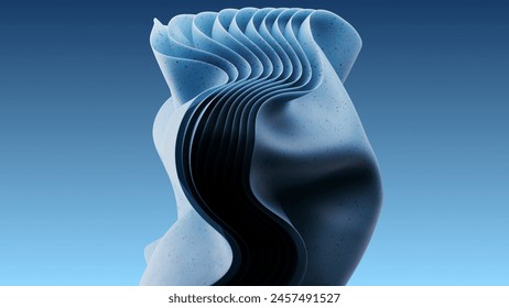 Three dimensional abstract render of blue wavy object