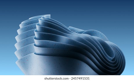 Three dimensional abstract render of blue wavy object