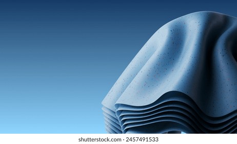 Three dimensional abstract render of blue wavy object