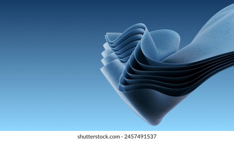 Three dimensional abstract render of blue wavy object