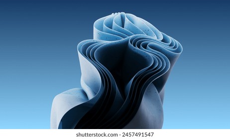 Three dimensional abstract render of blue wavy object