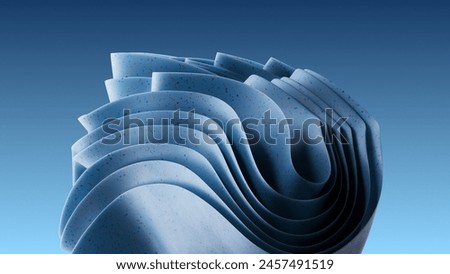 Three dimensional abstract render of blue wavy object
