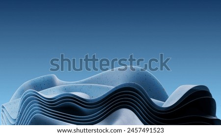 Three dimensional abstract render of blue wavy object