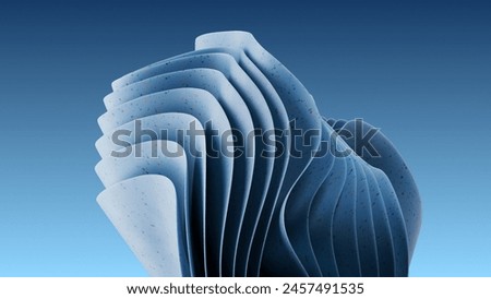 Three dimensional abstract render of blue wavy object