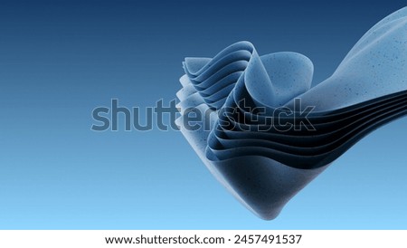 Three dimensional abstract render of blue wavy object