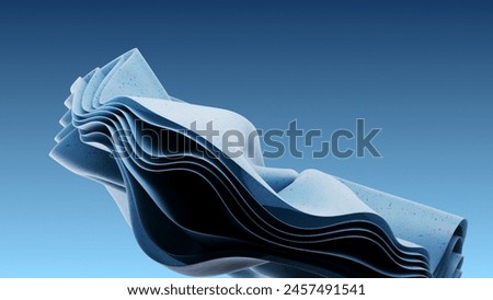 Three dimensional abstract render of blue wavy object