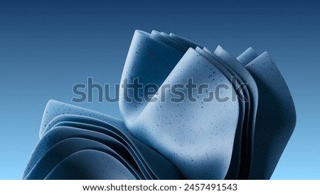 Three dimensional abstract render of blue wavy object