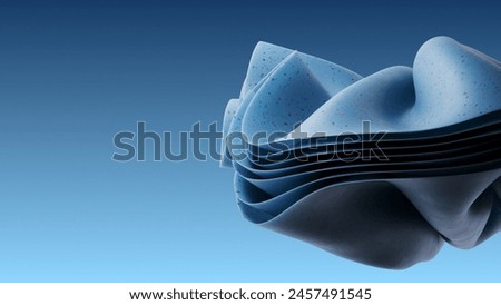 Three dimensional abstract render of blue wavy object