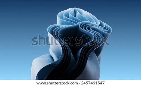 Three dimensional abstract render of blue wavy object