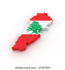 Three Dimensional Map Of Lebanon In Lebanese Flag Colors.