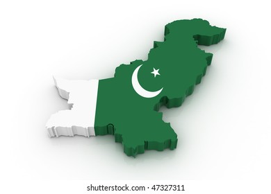 Three dimensional map of Pakistan in Pakistani flag colors.