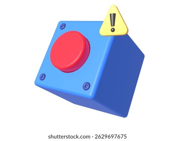 Three dimensional render of a danger button lying against white  background