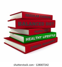 Three dimensional render of a pile of books for the concept of healthy lifestyle