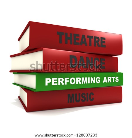 Three dimensional render of a pile of books for the concept of performing arts