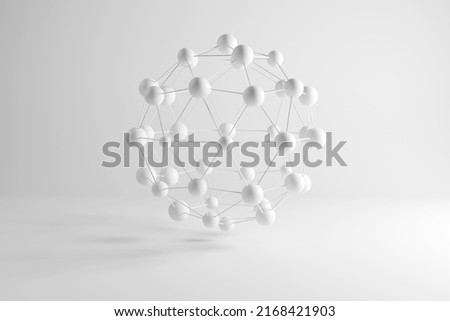 Three dimensional render of white connected spheres. 3d illustration