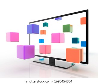 Three Dimensional TV Abstract Illustration, Technology Concepts. Original 3d Rendering