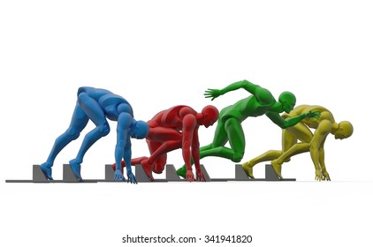 Three dimensional white human run. Ready to run on start.