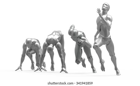 Three dimensional white human run. Ready to run on start.