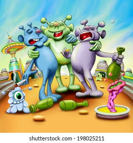 Three Drunk Martian After Party Sing Stock Illustration 198025211 ...