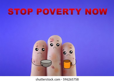 Three fingers decorated as three beggars. Suitable to be used for anything about poverty. Stop poverty now.