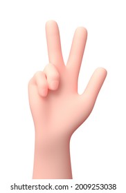 Three Fingers Raised Hand. 3D Cartoon Character. Isolated on White Background 3D Illustration, Number 3 Concept