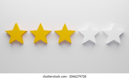 Three Of Five Star Rating On White Background. Business Services Rating Concept. 3d Rendering