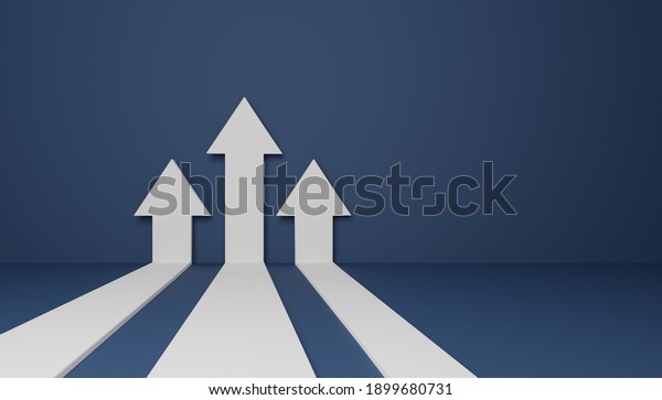 Three\
flat arrows rising up, concept of business target reach or\
successful investment, 3D rendering\
illustration