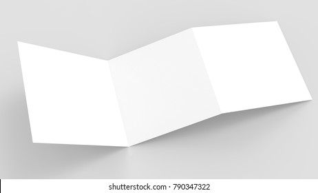 Three Fold - Trifold Square Brochure Mock Up Isolated On Soft Gray Background. 3d Illustrating