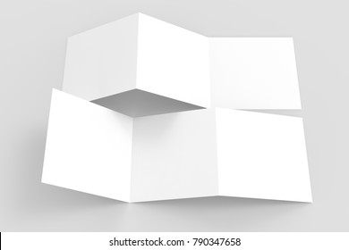 Three Fold - Trifold Square Brochure Mock Up Isolated On Soft Gray Background. 3d Illustrating