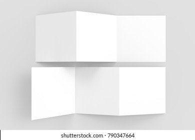 Three Fold - Trifold Square Brochure Mock Up Isolated On Soft Gray Background. 3d Illustrating