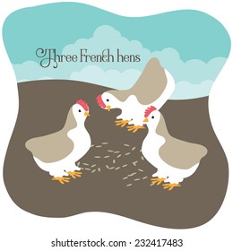 Three French Hens Eating Seed 