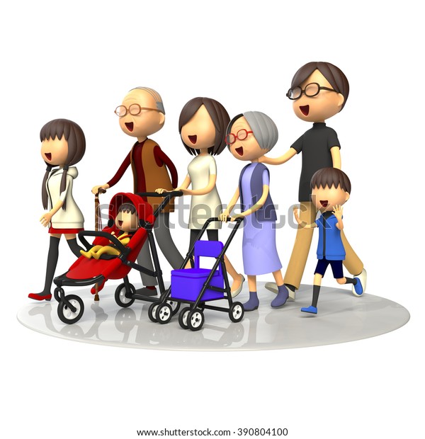 Three Generations Family Walking Together のイラスト素材