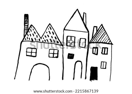 three happy little houses - hand drawing