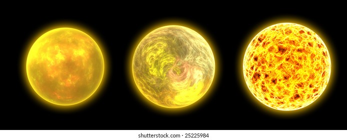 Three Illustrations Of Yellow Dwarf Star - Sun