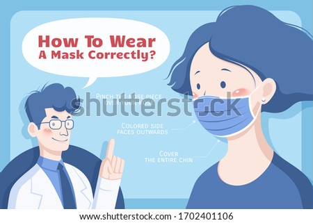 Three important tips for wearing a mask properly, health promotion flat style illustration for COVID-19