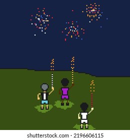 Three Little Kids Playing With Fireworks