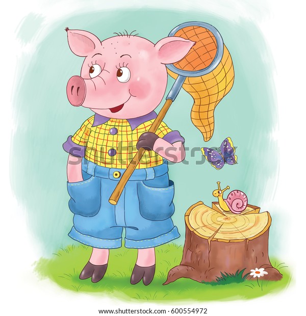 three little pigs fairy tale cute stock illustration 600554972